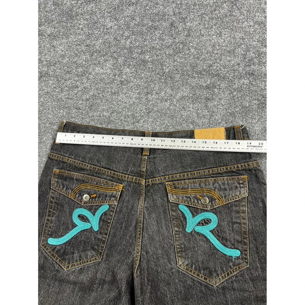 Rocawear Mens Black Denim Baggy Shorts Y2K Embroidered Logo Relaxed Fit 36